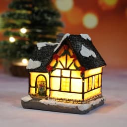 Christmas Decoration House LED Light Xmas Ornaments Small Resin Mini House Miniature Village Building For Home Kids Gifts