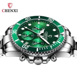 CHENXI Men's Luminous Waterproof Multi-function Watch Stainless Steel Strap Chronograph Calendar Casual Daily Wristwatch