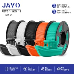 JAYO Filaments PETG 5 Rolls Mixed Colors 3D Printer Filament 1.75mm 100% No Bubble FDM 3D Printer Materials DIY Gift 1.1KG/1 Rol