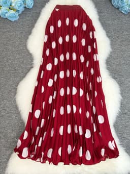Polka Dot Print High Elegant A-line Pleated Long Skirt For Women 2025 Spring autumn Office Lady Casual Leopard Skirts
