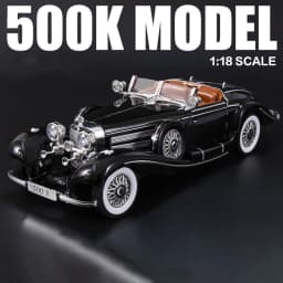 Large Scale 1:18 Benz 500K Classic Car Model Toy Shock Absorption Music Light Doors Opened Retro Vehicle Models Ornaments Gifts