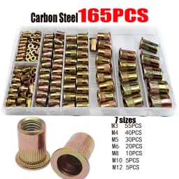 210/165/100PCS Box Rivet Nuts Carbon Steel M4 M5 M6 M8 M10 M12 Flat Head Rivet Nuts Set Hardware Multi Sizes Insert Rivet Nuts