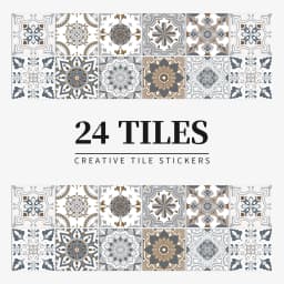 24 Pieces of Mandala Retro Pattern Glossy Self-adhesive Tile Stickers for Kitchen and Bathroom Removable Waterproof Wall Sticker