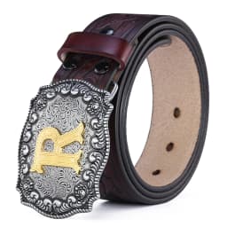 Western Belt Men Genuine Leather Belts for Men Women Cowboy Cowgirl Big Letters Buckle Gold Male Belts Long Black Brown Quality