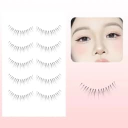 5 Pairs Manga False Eyelashes Wispy Soft Cluster Lashes Natural Thick Eyelashes with Clear Band Korean Style Anime Makeups