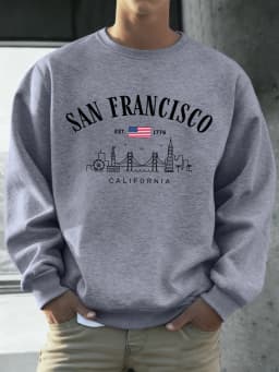San Francisco California Pattern Men Pullovers Autumn Casual Sweatshirt Fashion All-Match Streetwear Fleece Comfortable Top