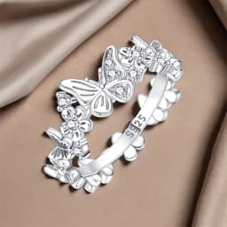 PANPOKI S925 Sterling Silver Flower Butterfly Insect Closed Ring For Women Finger Ring Personality Jewelry Party Trendy Gifts