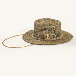 Panama Straw Sun Hat Wide Brim UPF50+ Foldable, Navy & Beige Contrast Beach Hat Adjustable Chin Strap Women Summer