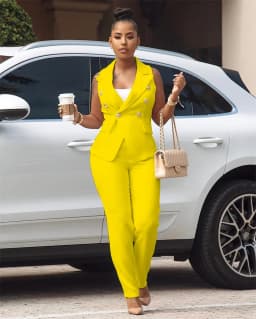 Business Work Wear Two Piece Pant Suits for Women Sets Elegant Sleeveless Blazer Top and Pencil Pants Office Lady Matching Sets