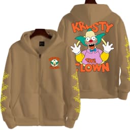 The Simpsons Krusty the Clown Men's Anime Zipper Hoodie Outdoor New Women's Sportswear Autumn/Winter Fashion Couple Cartoon Top
