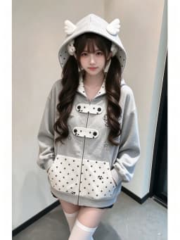 NiceMix Cutecore Jirai Kei Cat Ear Cute Oversized Hoodie Women Y2k Kawaii Zip Up Harajuku Худи Кофта