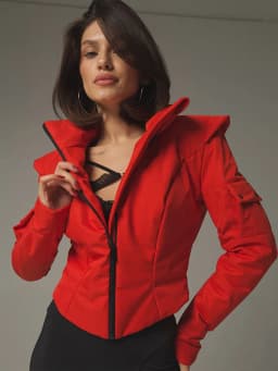 Women's Winter Coat Short Padded Coats Stand Collar Cinched Waist Pad Shoulder Zipper Jacket Street Warm Outerwear For Ladies