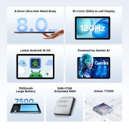DOOGEE Tab G5 Android 16 Tablet PC 10.1 inch 7500mAh Battery 20GB RAM (3+17) 128GB ROM Widevine L1 Support 4G LTE Tablet Pad PC