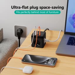 6-in-1 Power Strip Wall Socket Extender with 2M Extension Cable 3 AC 2 USB 1 Type-C Ports PD 20W Fast Charging Max 3680W(16A)