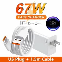 US 67W Ultra Fast Wall Charger For Xiaomi 12 13 14 15 17 Redmi Note 11 12T 13 POCO X5 X6 Pro 6A Type C Quick Charging USB Cable