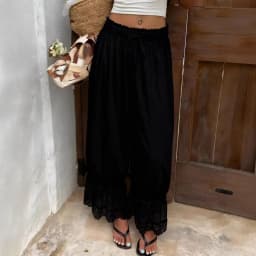 Women's Y2K Loose Fit Bloomers Cropped Pants Drawstring High Waist Floral Lace Patchwork Calf-Length Lantern Trousers