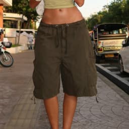 Women’s Summer y2k Vintage Denim Cargo Shorts Drawstring Harajuku Loose Knee Length Jean Baggy Shorts with Pocket Streetwear