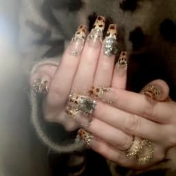 24pcs Autumn Leopard Pattern Fake Nail Tips Shiny Large Crystal French Wearable Press on Nails Spice Girls Fashion False Nails