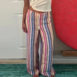 Casual Women's Red Striped Pants Button Zipper Double Pockets Straight Straight Leg Trouser 2026 Spring Summer Fashion Lady Pant