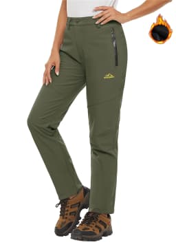 TACVASEN Fleece Lined Waterproof Soft Shell Pants Womens Winter Warm Zipper Pockets Work Pants Outdoor Hiking Ski Snow Trousers