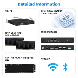 Texhoo MINI PC Intel Celeron N5095 16G DDR4 256G SSD Windows 11 Desktop Mini Computers WIFI5 BT4.0 Dual 4k Display