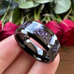 8MM Black Mens Womens Tungsten Carbide Engagement Wedding Ring With Red Opal Dragon Inlay Superior Gift Jewelry Comfort Fit