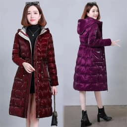 Thick Women's Windproof Long Mother's Down Cotton Coat Women's 2026 Winter Fashion Warm Slim Waist Wrapped Parka Hooded Lace-Up