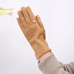 Winter Female Single Layer Warm Cashmere Full Finger Button Cycling Mittens Women Suede Leather Touch Screen Driving Gloves J23