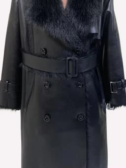Nerazzurri Winter Long Oversized Thickened Warm Black Fluffy Faux Sheepskin Coat Women Double Breasted Loose Furry Overcoat 2024