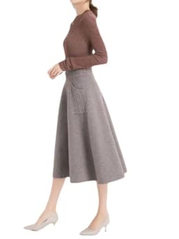 2023 Autumn Winter Warm Wool Knitting Long Skirts Women High Waist with Pocket Loose Female Solid Knit Mid-Calf Skirt ZY7421
