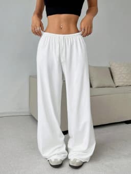 New Women's Fashion Comfortable Solid Color Pants Loose Wide Leg Sporty Casual Elastic Waist Pants