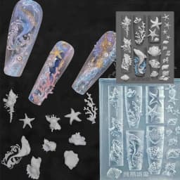 Handmade Ocean Themed Silicone Nail Art Mold Set with Whale and Shell Designs for Manicure Fashionable Nail Art Design Mould