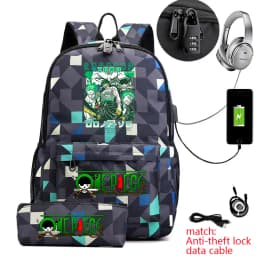 One Piece Zoro Print School Backpack Anti Theft Kids Teen Bookbag with Pencil Case