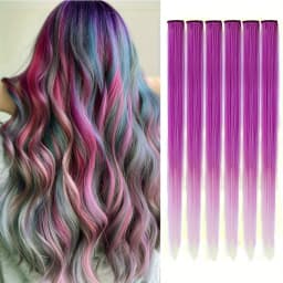 Clip in Hair Extensions 6pcs/pack Colored Party Highlights 22 Inches Multi-colors Straight Hair Synthetic Hairpieces Purple Pink