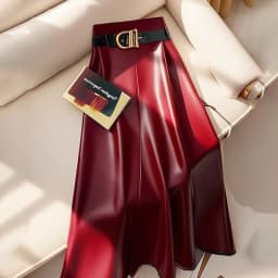 High end goddess style high-end red PU skirt for women 2024 new Leather midi skirt, mid length umbrella skirt