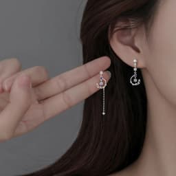 Exquisite Pearl Moon Asymmetric Water Drop Earrings For Women Korean Fashion Butterfly Flower Zircon Earring Wedding Jewelry