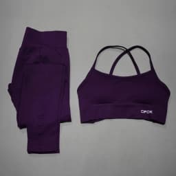 DFDK High Waist Stretch Leggings Set, Seamless Tie Back Sports Top, 2Pcs Workout Suit for Outdoor Fitness Running
