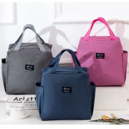 Double Pockets Portable Lunch Bag Lunch Box Insulated Canvas Tote Bag School Lunch Portable Dinner Box Picnic Food Storage