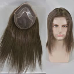 Mens Human Hair Durable Mono Lace Long Toupee For Men Hairpiece Replacement System 12inch Swiss Lace Front Men Wigs 8"x10" 17#