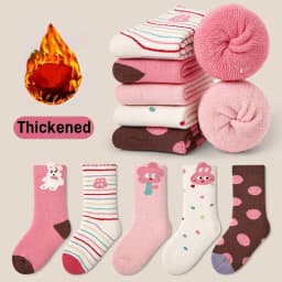 Children's Thickened Socks Winter Boys' Cartoon Dinosaur Terry Socks Warm Cotton Socks Baby Thermal Socks 5 Pairs