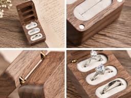 3 Slots Walnut Wood Triple Flip Ring Box,Custom Engagement Wooden Wedding Ring Boxesx Anniversary,Proposal Rings Holder Bearer
