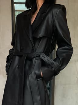 Lautaro Spring Autumn Long Black Soft Pu Leather Trench Coat for Women Belt Double Breasted Cool Handsome European Fashion 2022
