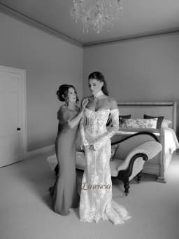 Lorencia Long Sleeves Lace Mermaid Wedding Dresses with Choker Pearls Beading Basque Waist Fitted Bridal Gowns Customized