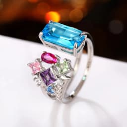 Huitan Aesthetic Flower Adjustable Finger Ring Female Brilliant Zirconia Jewelry for Engagement Ceremony Delicate Accessories