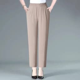 Ice Silk Hemp Mom Straight Leg Pants Summer New Loose Slim High Waist Elastic Waist Casual Versatile Thinming Thinning Pants