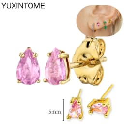 925 Sterling Silver Needle Pink Crystal Heart Hoop Earrings for Women Fashion Geometric Pendant Earrings Luxury Jewelry Gifts