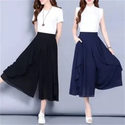 Women Chiffon Wide Leg Pants Spring Summer Thin Elastic Waist Loose All-match Lady Calf-Length Pants Fashion Skirts Pants 4XL