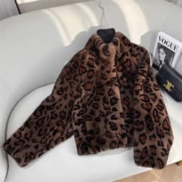 Leopard-print Fur Coat Women's Short Mink Fur Jacket Autumn Winter Stand-up Collar Thicken Casual Outerwear Faux Fur Overcoat
