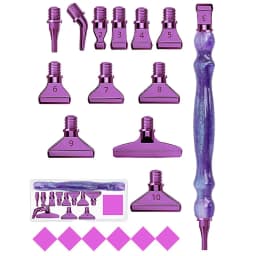 5D Diamond Painting Tool Crystal Point Drills Pen With Purple Metal Point Drill Heads Multi Placer Pen Tip And Clay Accessories