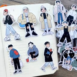 17pcs Hand Account Sticker Cute Salt Korean Boy Day Wear Diary Mobile Phone Case Stationery Box Decorative Material